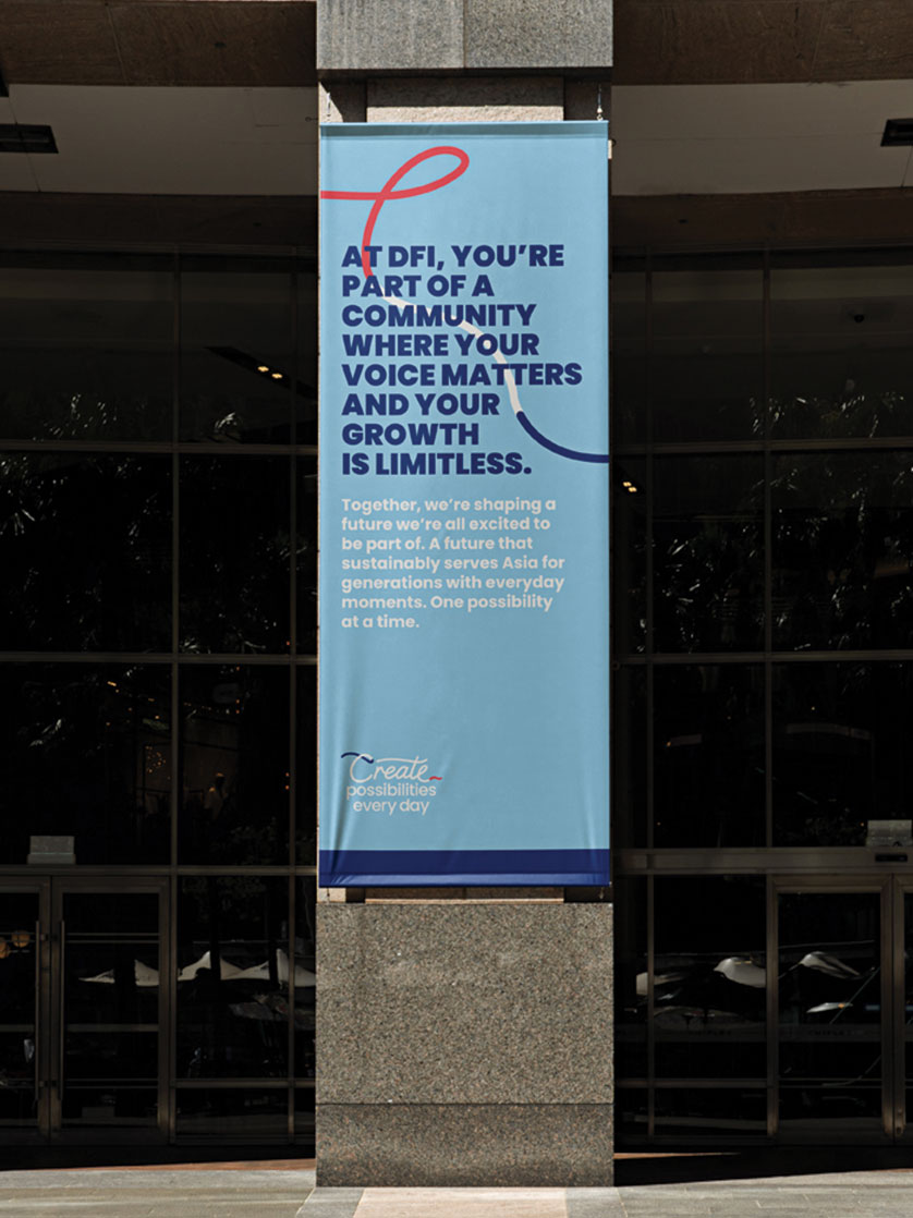 DFI digital screen with careers messaging in a lobby
